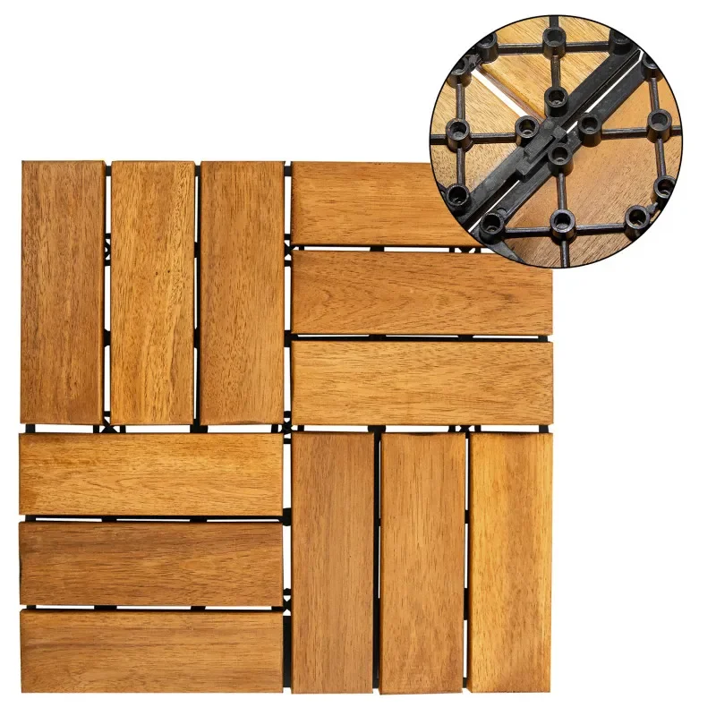 Terrassenfliesen, Holzfliesen Akazie Mosaik CLICK 30x30x2,4 cm, Balkonfliesen