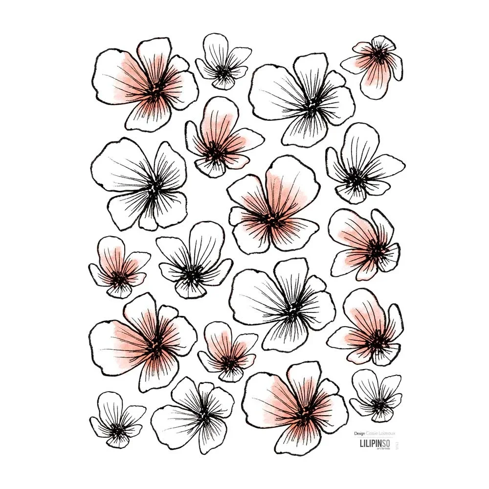 Lilipinso Wandsticker Blüten schwarz koralle weiß