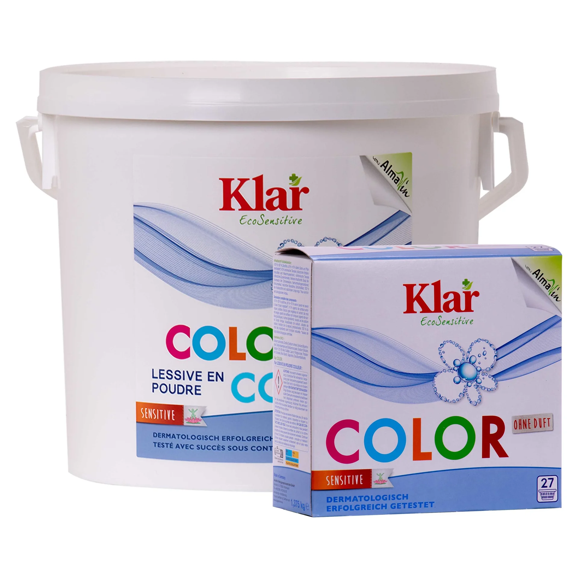 KLAR Color Waschmittelpulver ohne Duft in verschiedenen Größengebinden Basis Compact Color