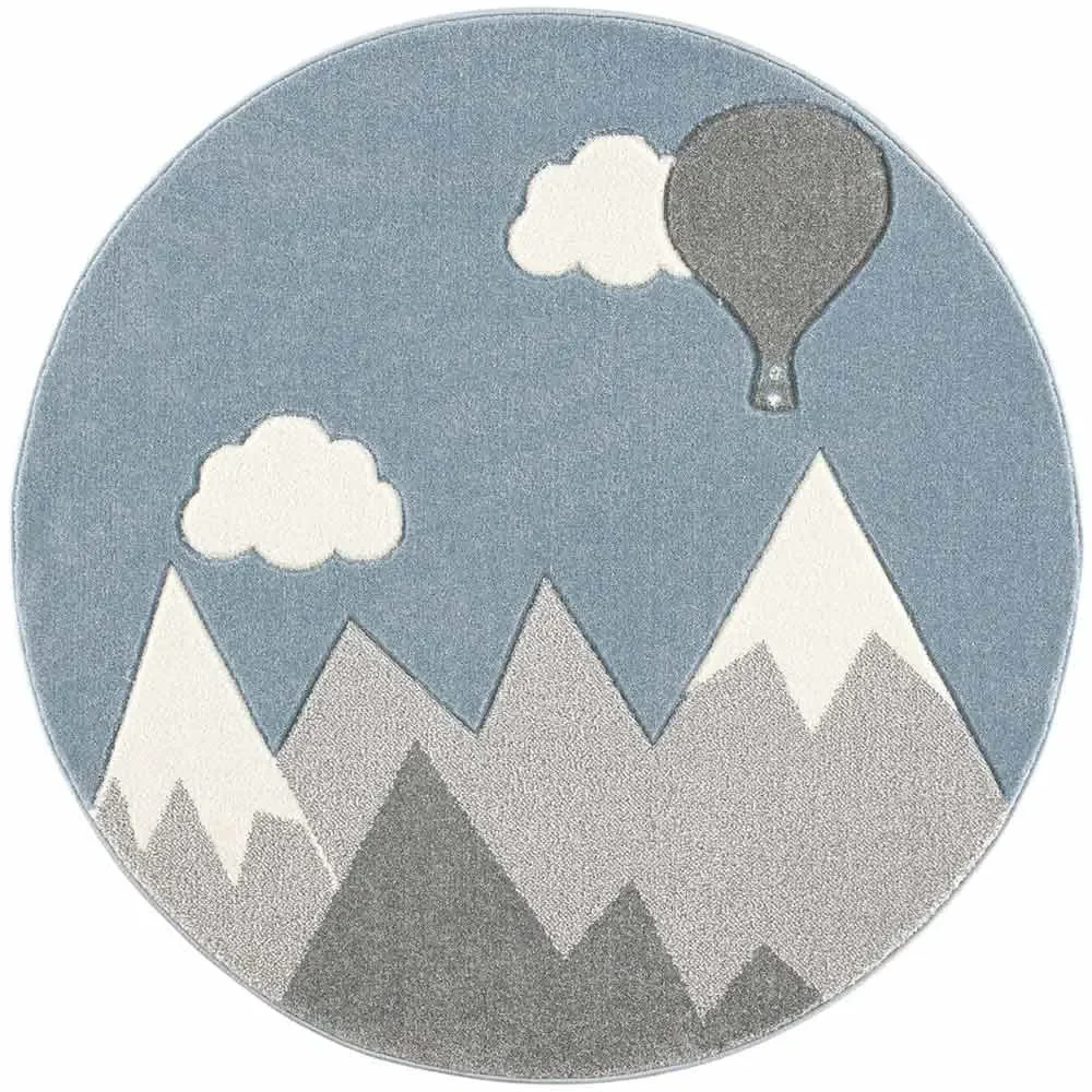 "Scandic Living Kinderteppich rund Berge & Ballon grau image"