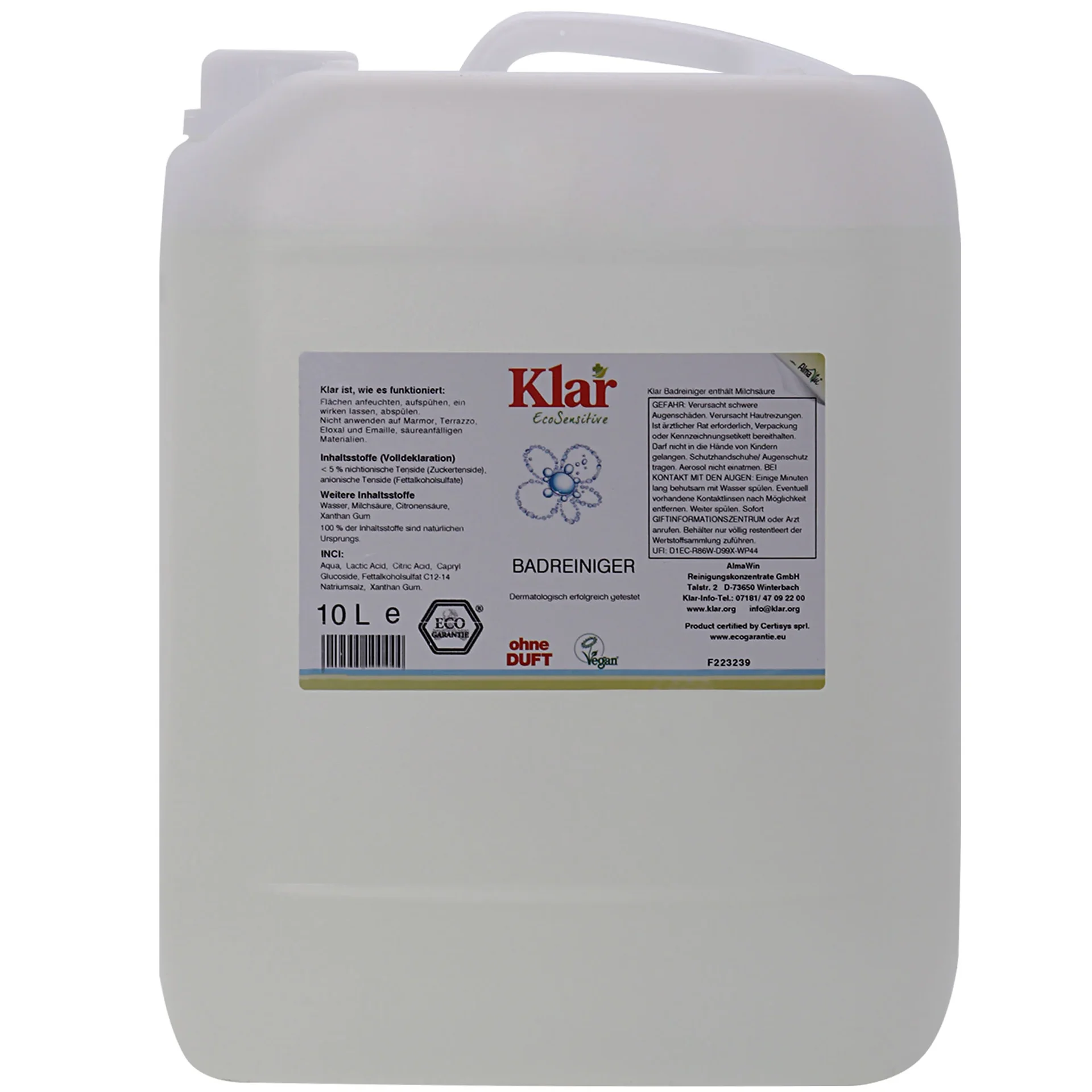 "KLAR Badreiniger parfümfrei 10 Liter image"