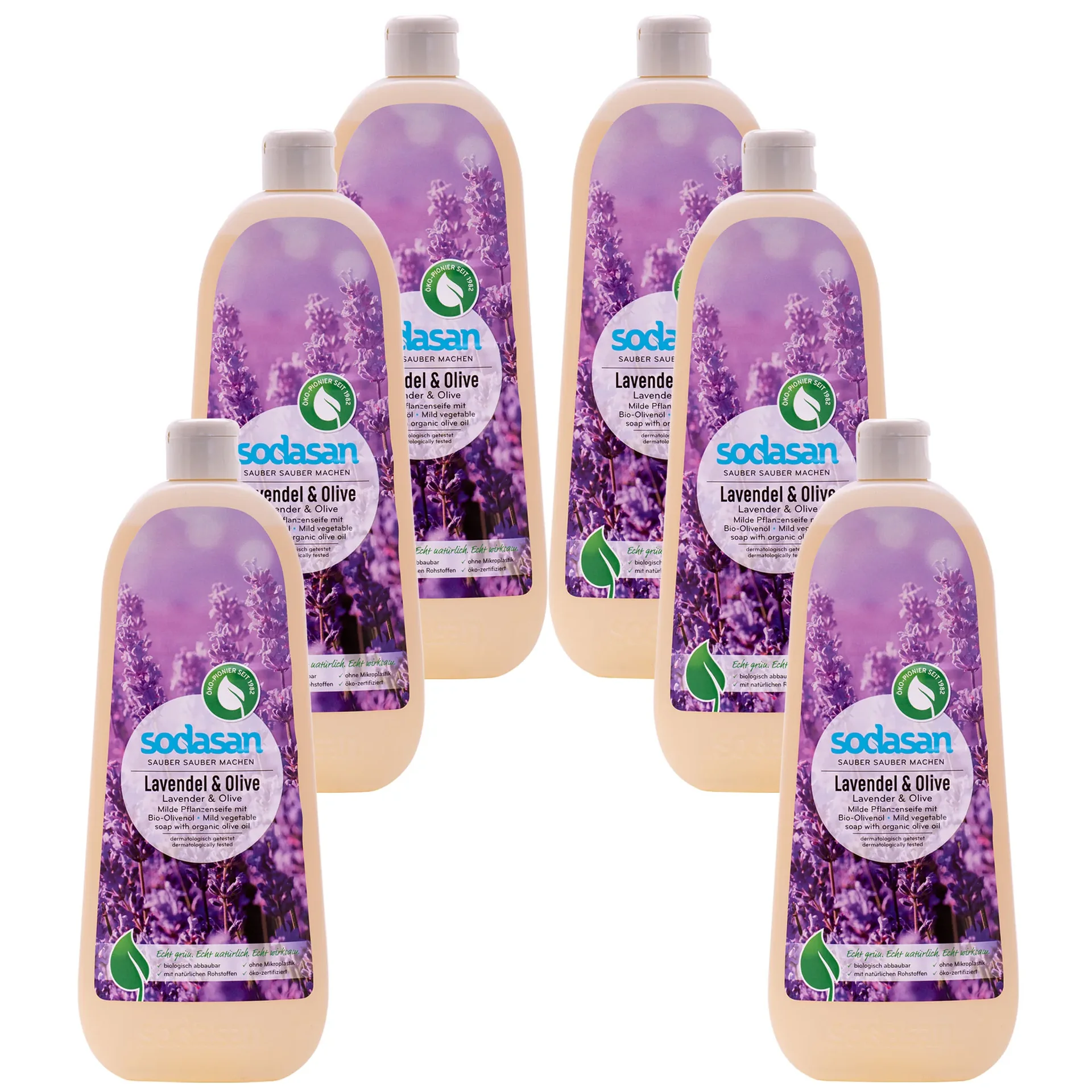 "SODASAN Flüssigseife Liquid Lavendel-Olive 6 x 1 Liter Pflanzenseife image"