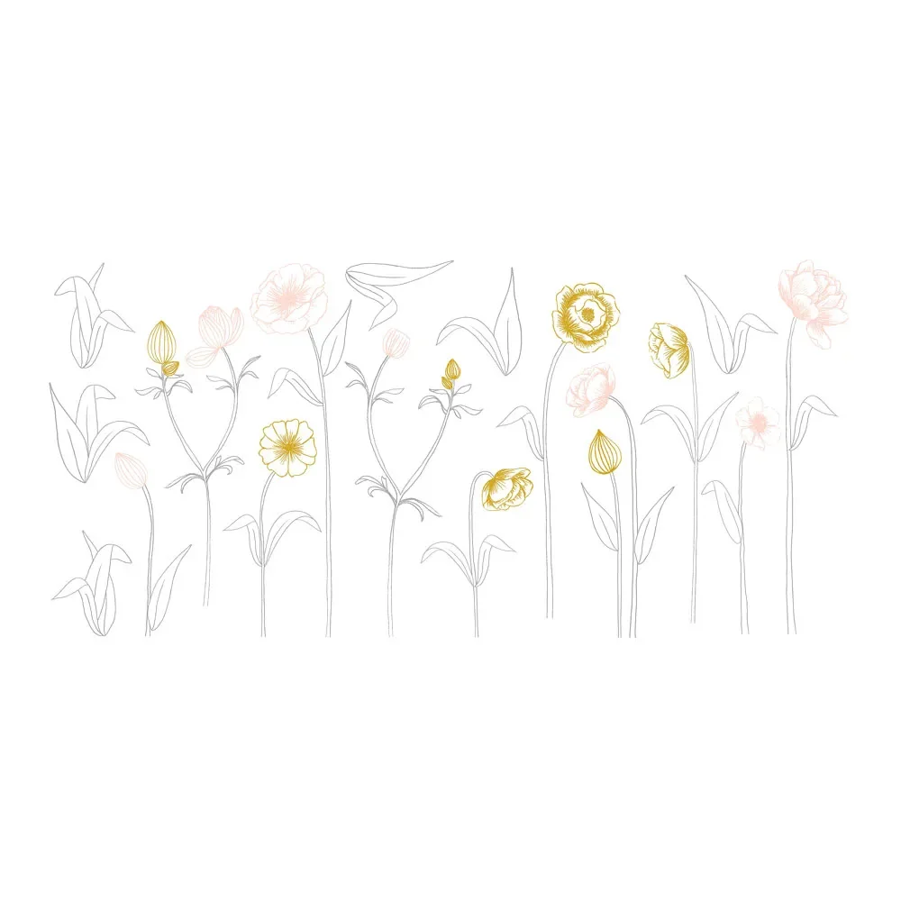 "Lilipinso Wandsticker XL Blüten mit Stiel rosa grau ocker image"