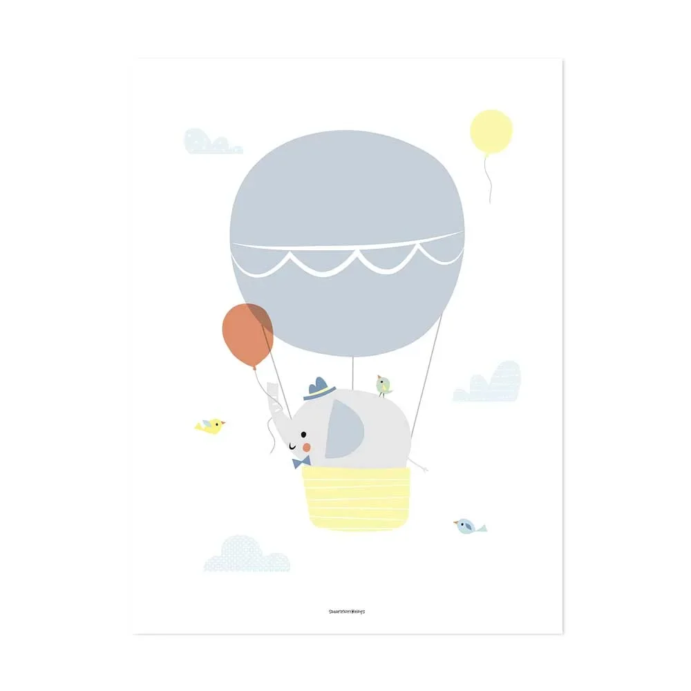"Lilipinso Poster Elefant im Ballon grau gelb image"