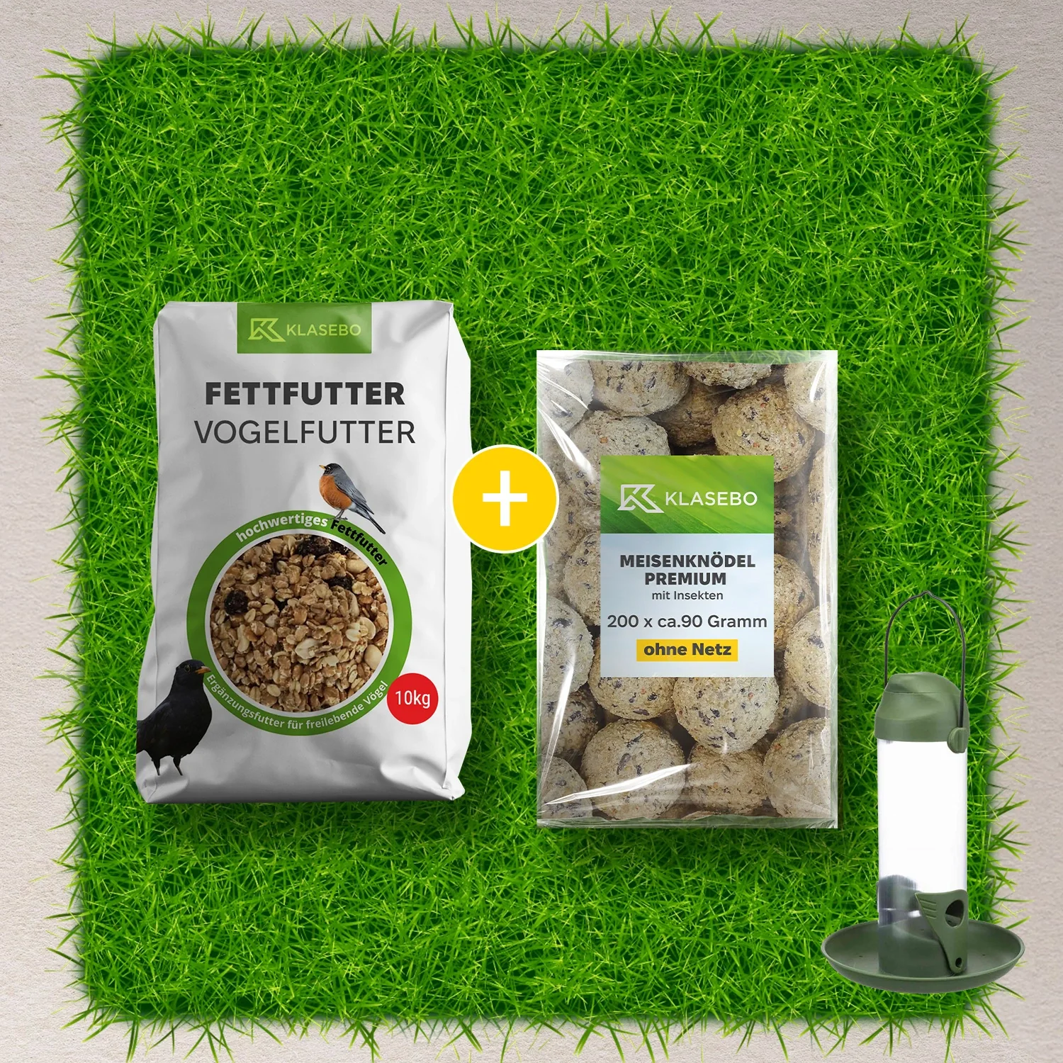 "Set Bird Feeder Complete 10kg – Hanging Tube Feeder 500 ml, Premium Insect Fat Balls 200 pcs. à approx. 90 g, Wild Bird Food 10 kg image"