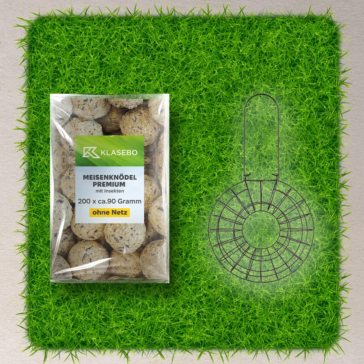 "Meisenknödel Set: 200 Stk.  90g mit Insekten & Mehlwürmern + Robuster Metall-Futterspender image"