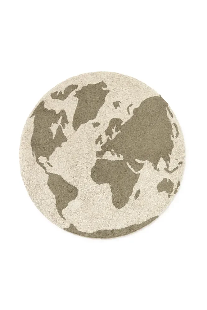 "Pouf Weltkarte aus recycelten Teppichen, Sitzhocker bunt, Wollpouf Kinderzimmer, Wohnzimmerhocker nachhaltig image"