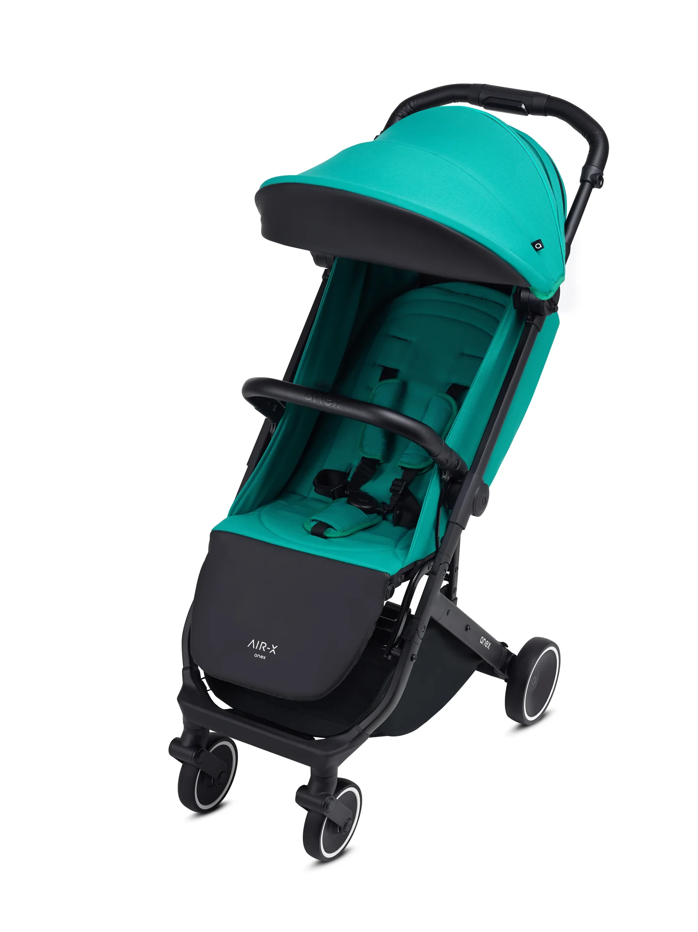 Kinderwagen, leichter Reisebuggy, Aluminiumrahmen, 5-Punkt-Gurt, gefedert Räder, verstellbar, grün
