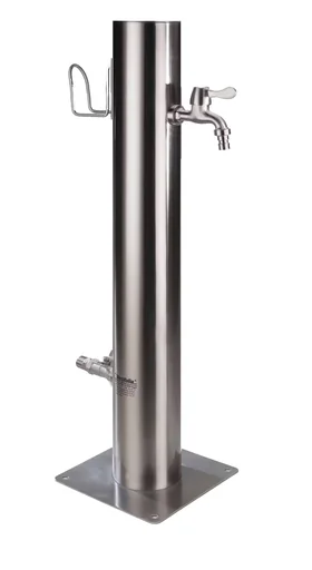 Wasserzapfsäule aus Edelstahl mit Schlauchhalter und 2 Auslaufhähnen