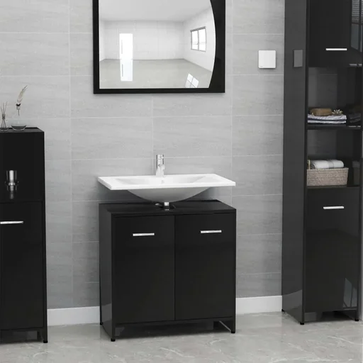 "Badschrank 60x33x58 cm Spanplatte Hochglanz schwarz image"