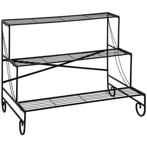 "Blumenregal aus Metall 3 Stufen Pflanzenregal für innen und außen Garten Balkon Schwarz 95 x 63 x 72 cm image"