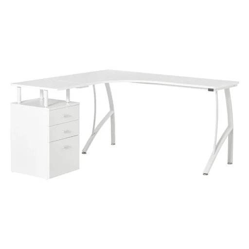 "L-förmiger Schreibtisch mit Schubladen aus der Material MDF Metall Home-Office-Ecke Arbeitsplatz Industriestil, Weiß 143 image"