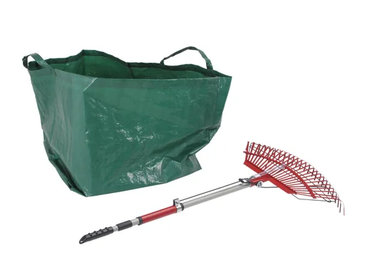 Rasenrechen mit Laubgreifer, 25 Zinken, Gartensack 140 L