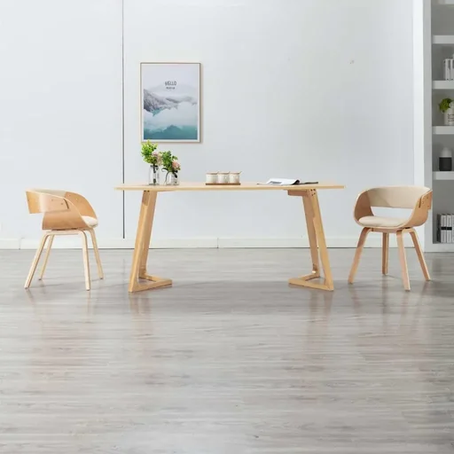 "Esszimmerstuhl gebogenes Holz und Kunstleder creme image"