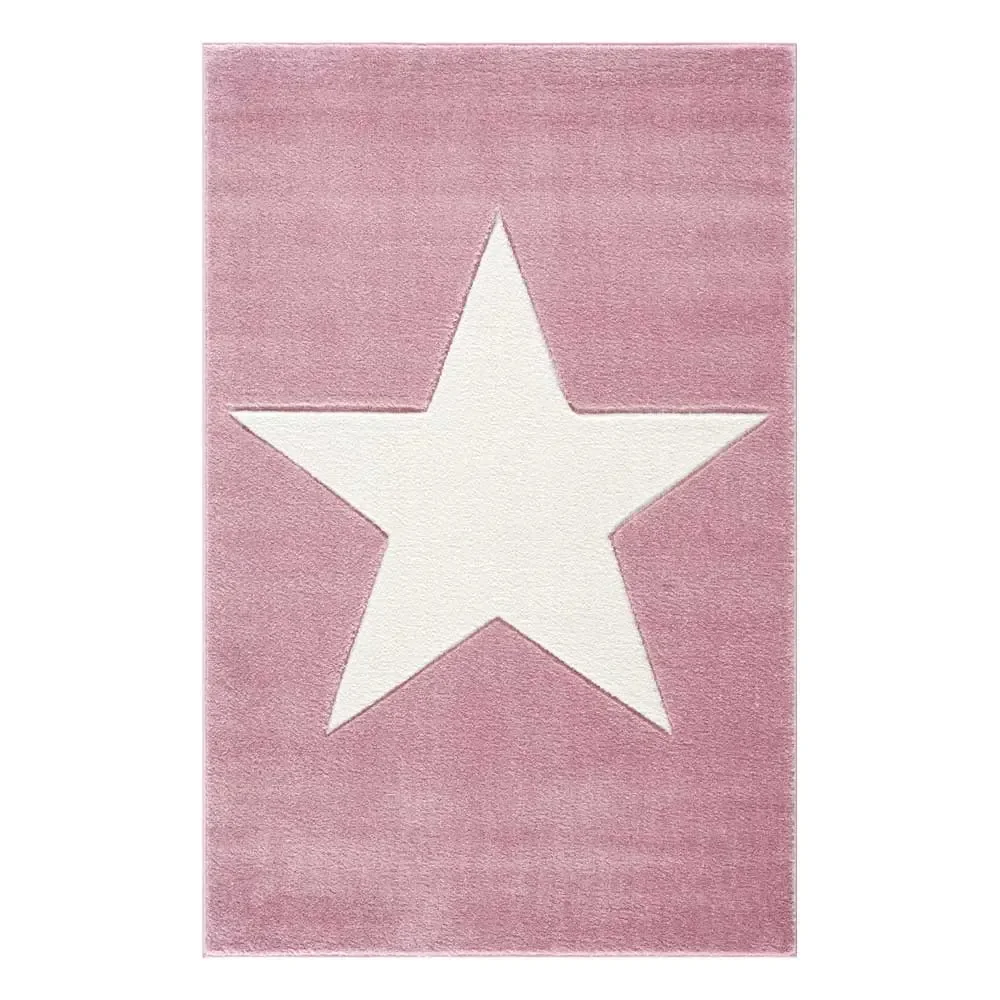 Livone Kinderteppich Stern weiss auf rosa, Teppichgrösse: 160 x 230 cm
