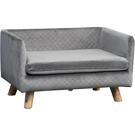 "Hundesofa mit Holzbeinen Hundebett Haustiersofa Hundematte für kleine Hunde bis zu 11,25 kg Samt-Touch Grau 64 x 45 x 36 image"