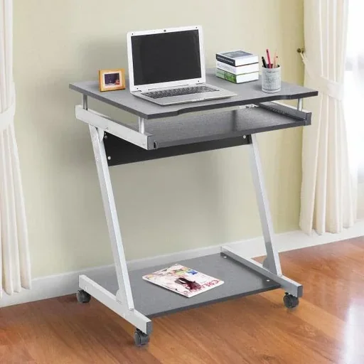 "Schreibtisch Computertisch Bürotisch Rollbar mit Tastaturauszug Spanplatte, Stahl Schwarz image"