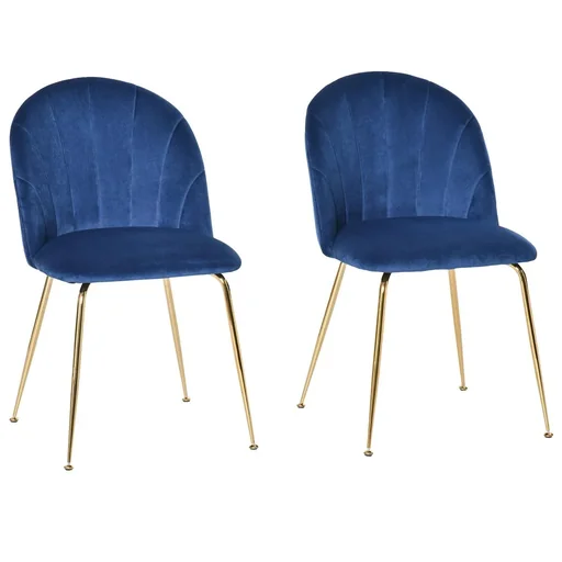 "2er-Set Küchenstühle Esszimmerstühle mit Rückenlehne Polyester-Gewebe Metallbeine Blau+Gold 52 x 52 x 81 cm Küchenstuhl image"