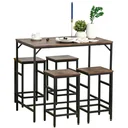Bartisch-Set Stehtisch mit 4 Barhockern 5-teiliges Tischset Küchentresen Spanplatte Stahl Rustikales Braun+Schwarz 100 x