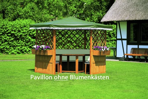 Pavillon Marburg mit Möbeln, Auflagen und Umhang