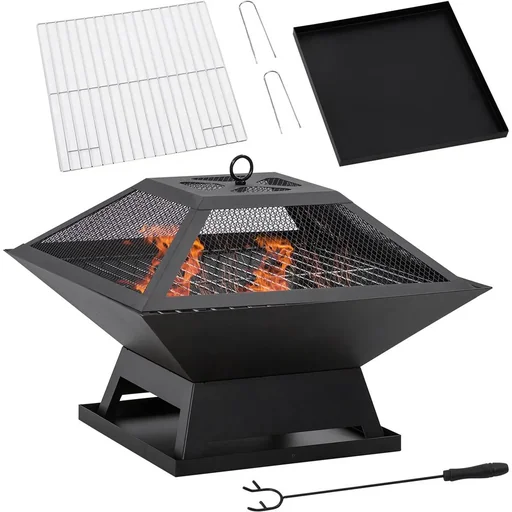 "Feuerkorb mit Deckel und BBQ-Grill 45 x 45 x 34 cm image"