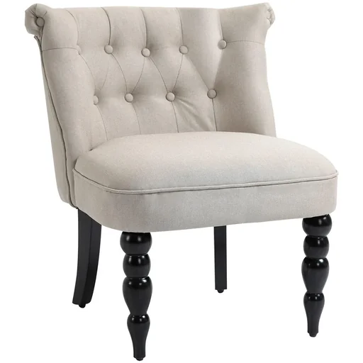 "Relaxsessel Vintage Ruhesessel Relaxstuhl Polstersessel Esszimmerstuhl Leinenbezug Holzgestell Beige+Schwarz 67 x 67 x 7 image"