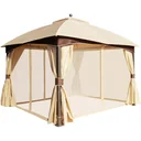 Gartenpavillon mit Doppeldach Khaki+Braun 3,95 x 3,28 x 3,33 m