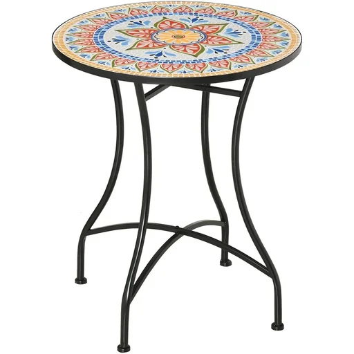 "Garten Mosaik Runder Bistrotisch Keramik Metall Rot+Blau+Weiß Ø60 cm image"