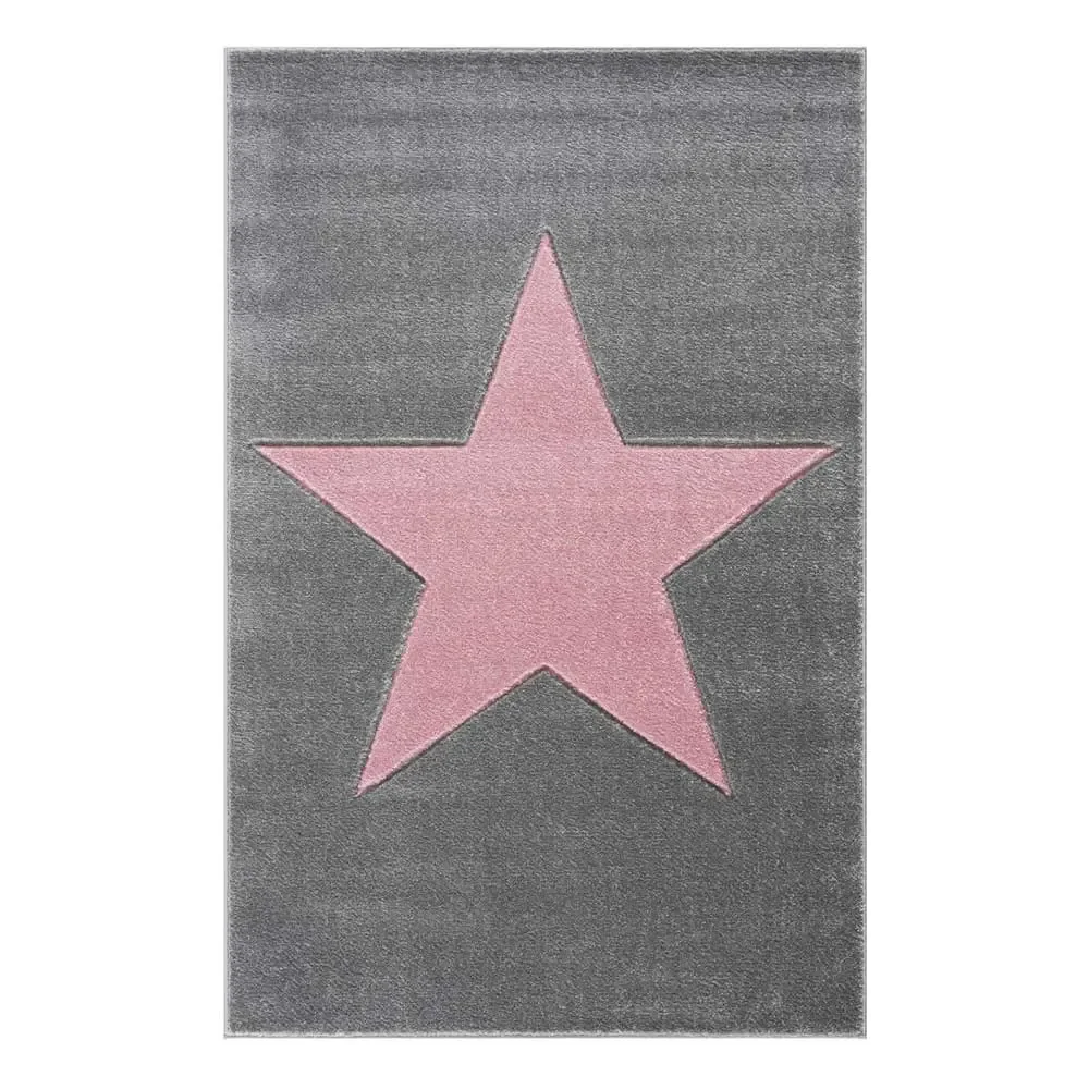 "Livone Kinderteppich Stern rosa auf grau, Teppichgrösse: 160 x 230 cm image"