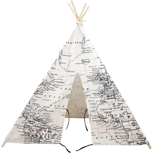 "Weltkarte Tipi Zelt Schwarz / Weiß image"
