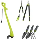 Komplettes Gartenset 7-teilig mit Rasentrimmer, Heckenschere und kleinen Gartengeräten