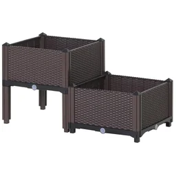 2-teiliges Hochbeet in Rattan-Optik