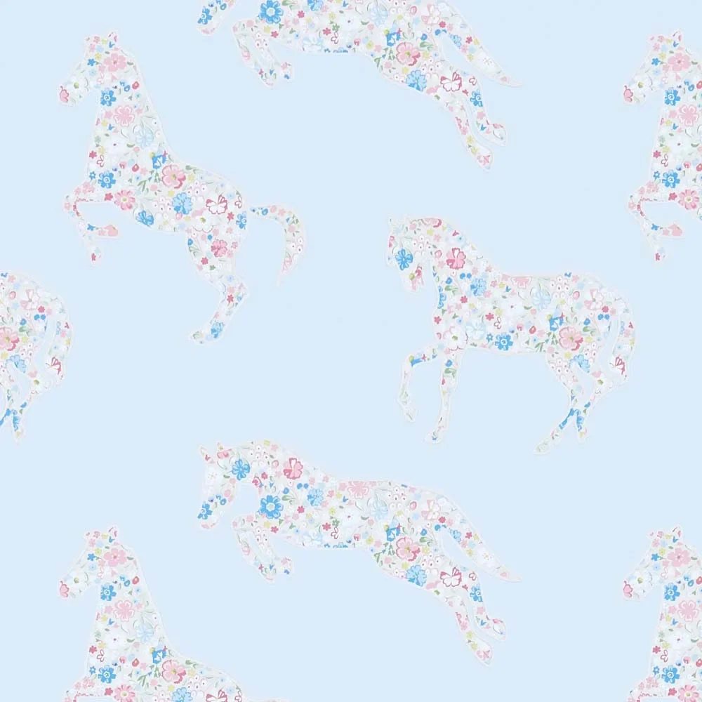 "Little Sanderson Abracazoo Tapete Blumen Pferde hellblau image"