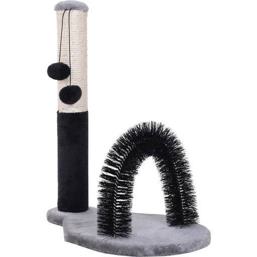 "Kratzbaum Katzenkratzbaum Kratzsäule mit Bällen Massagebogen Holz+Sisal+Plüsch Schwarz+Grau+Beige 48x30x52cm image"