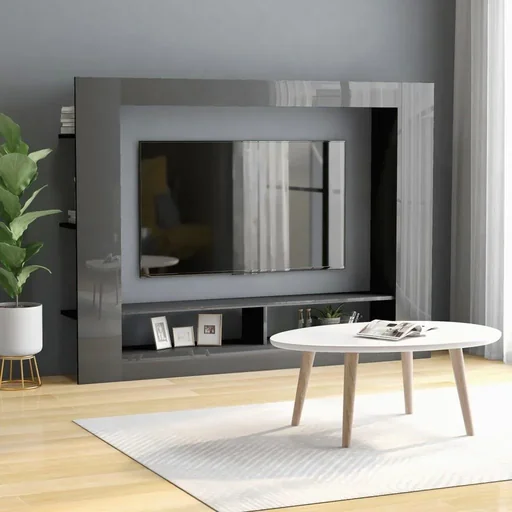 "TV-Schrank 152x22x113 cm Spanplatte Hochglanz grau image"