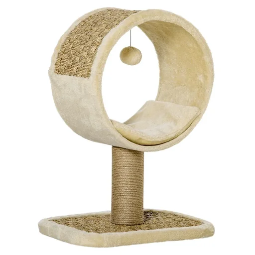 "Katzenkratzbaum Katzenspielzeug Kletterbaum Spanplatte Jute Seegras samtartiges Polyester Khaki+Hellbraun image"