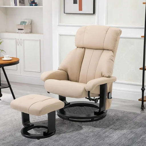 "Massagesessel Fernsehsessel Sessel mit Hocker Massage mit Timer-Funktion Beige 76 x 80 x 102 cm image"