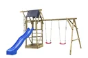Doppelschaukel Niels Rundholz mit Spielturm, Kletterseil, Sandkasten und Rutsche