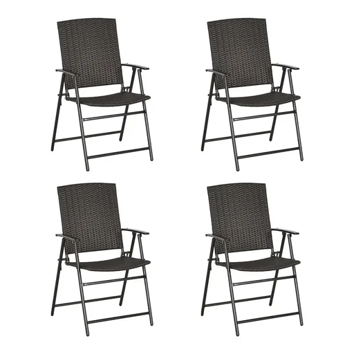 4tlg. Polyrattanstühle, klappbar, Stahl, Braun