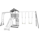 Beach Tower Spielturm mit Klettergerüst und Doppelschaukel - Weiße Rutsche
