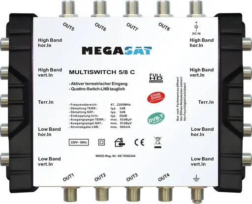 "Multischalter 9/8 C - Erweiterbares System. Geeignet für 2 Satelliten bis zu 8 Teilnehmer pro Multischalter image"