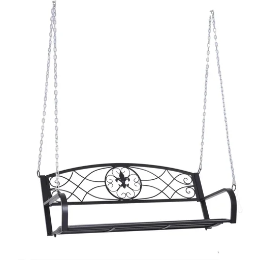 "Hängebank 2-Sitzer Gartenschaukel Schaukelbank Schwebebank mit Ketten Metall Schwarz 132 x 63 x 58 cm image"