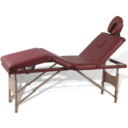 "Zusammenklappbare Massageliege mit Holzrahmen (vierteilig / rot) image"