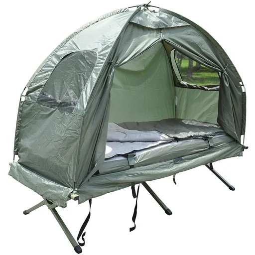 "Campingbett Set mit ZeLT SChlafsack Matratze 4 in 1 faltbar Dunkelgrün image"