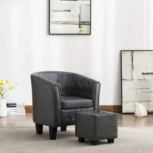 "Schalensitz mit Fußhocker Kunstleder grau image"
