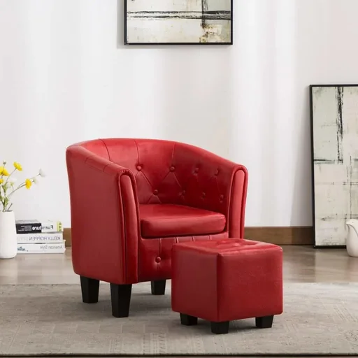 "Schalensitz mit Fußhocker Kunstleder rot image"