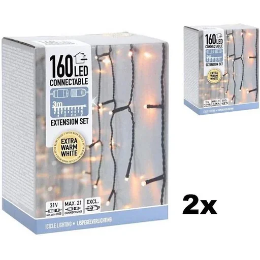 "Weihnachtsbeleuchtung SET of 2 - Verkettbar - 160 LED - 3 Meter - Warm White - exkl. Adapter image"