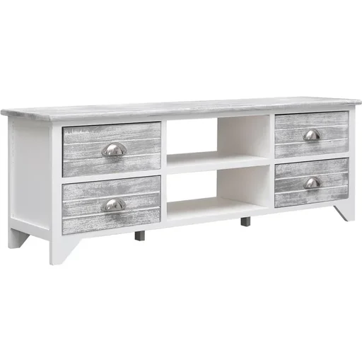 "TV-Schrank 115x30x40 cm paulownia Holz weiß und grau image"