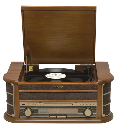 Retro Plattenspieler mit USB, CD, Radio, Kassette und Lautsprechern