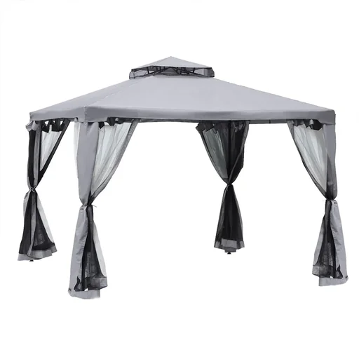 "Gartenpavillon Pavillon Gartenzelt Festzelt Partyzelt mit 4 x Seitenwand wetterfest Metall + Polyester Grau 3 x 3 x 2,6 image"